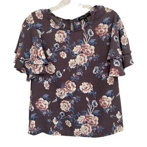 Romeo & Juliet Couture Floral Lavender Layered Sleeve Top S